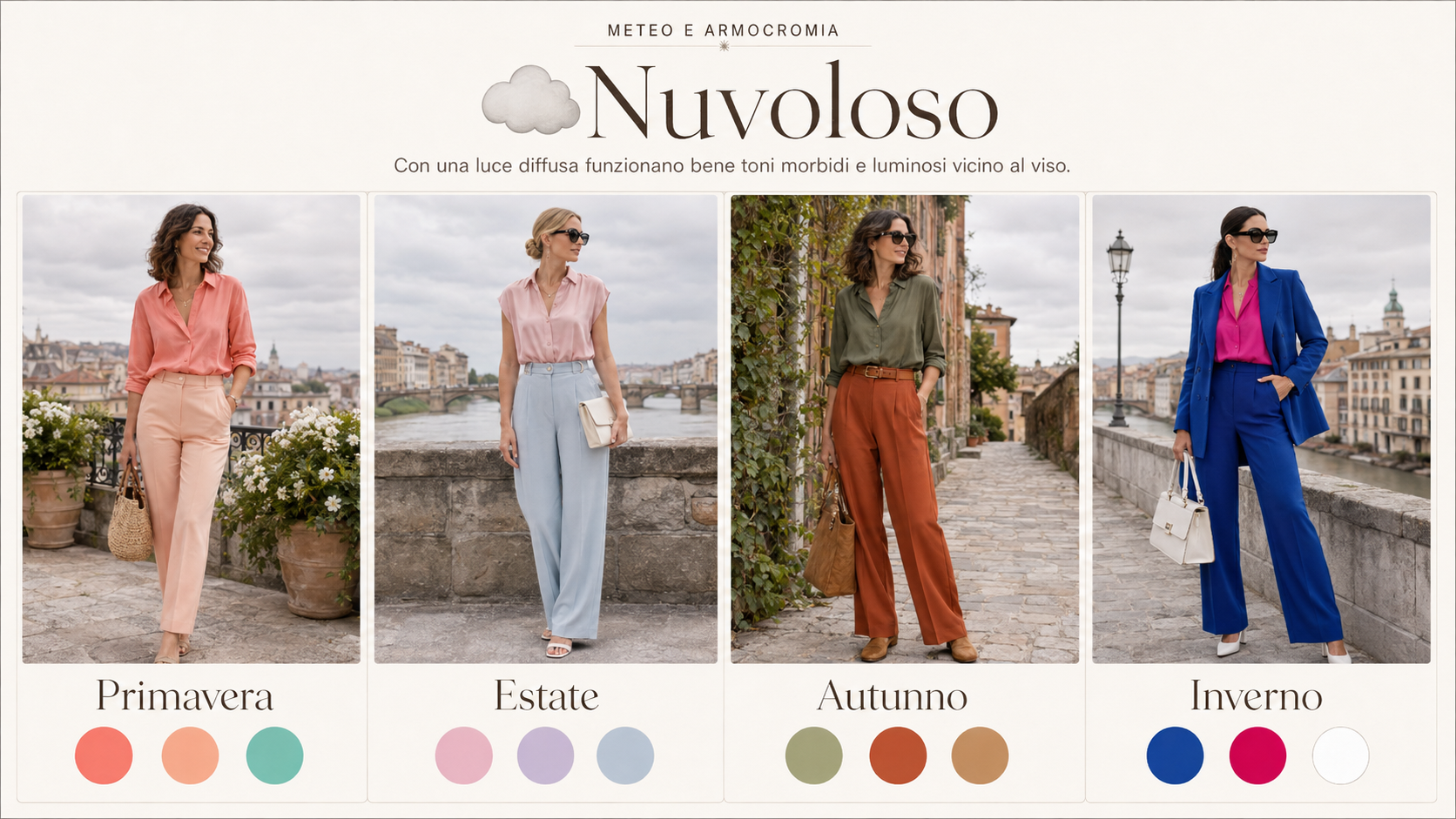 Armocromia e cielo nuvoloso: ispirazioni femminili Primavera, Estate, Autunno e Inverno