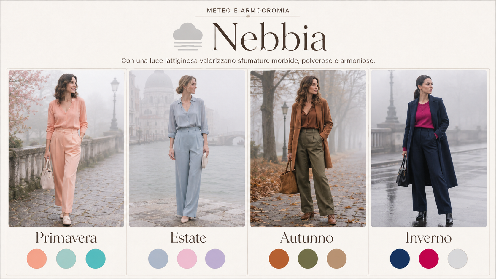 Armocromia e nebbia: ispirazioni femminili Primavera, Estate, Autunno e Inverno