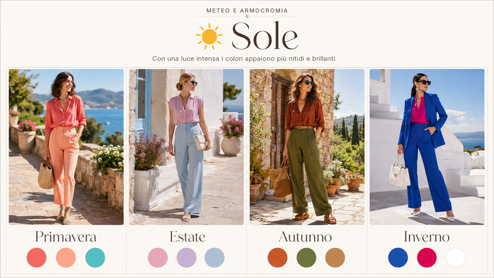 Armocromia e sole: ispirazioni femminili Primavera, Estate, Autunno e Inverno